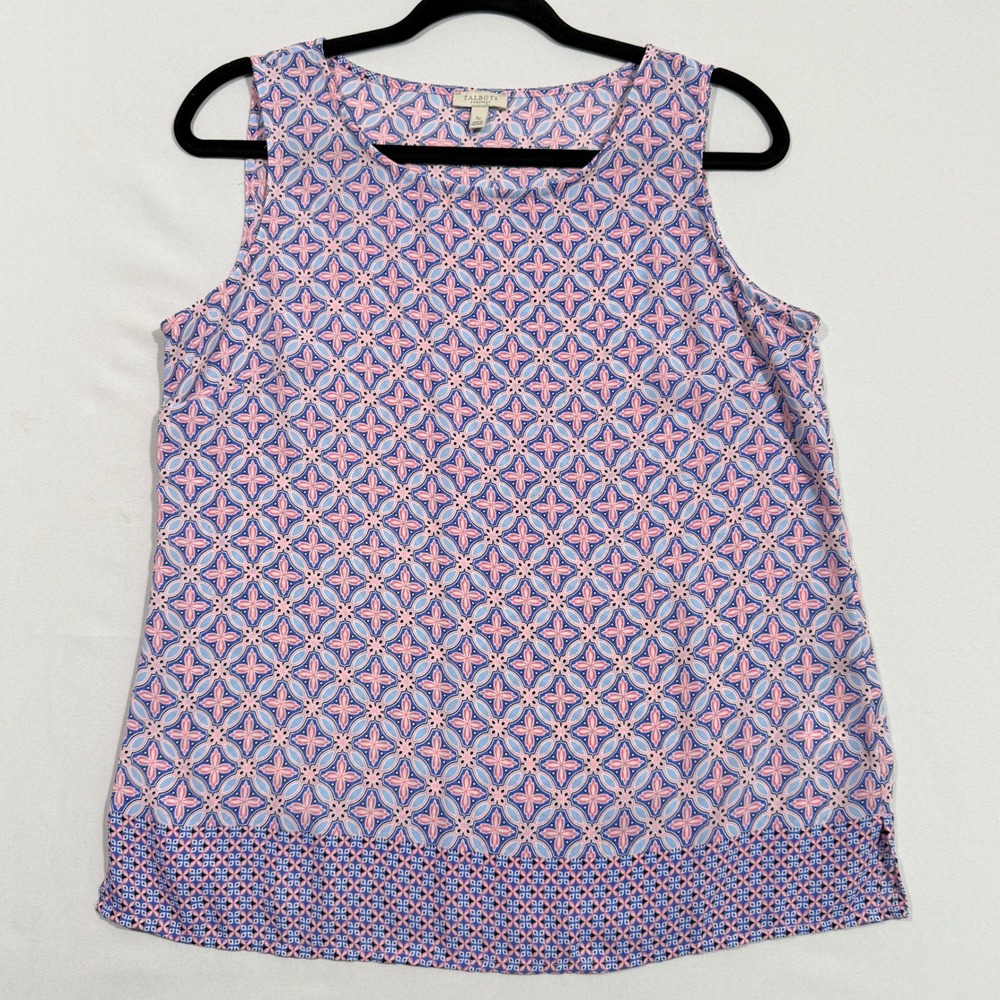 Talbots Petite Womens Tank Top Size SP Pink Blue Geometric Preppy Workwear